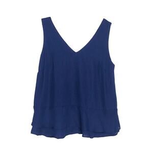 Gibson Sleeveless V Neck Ruffle Hem Top Blue XS